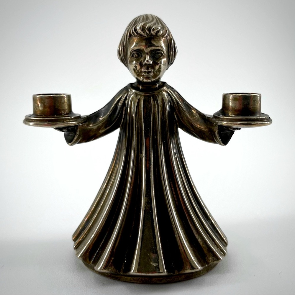 Pewter Roman Catholic Alter Choir Boy Candle Stick Holder Italian Made Metal